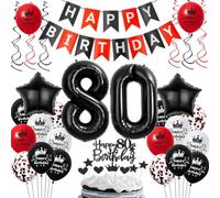 Ballons 80 ans anniversaire rouge noir, 80 ans décoration anniversaire noir rouge, 80 ans ballons anniversaire rouge noir, ballons 80 ans anniversaire Homme Femme, ballon anniversaire 80 ans rouge