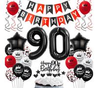 Ballons 90 ans anniversaire rouge noir, 90 ans décoration anniversaire noir rouge, 90 ans ballons anniversaire rouge noir, ballons 90 ans anniversaire Homme Femme, ballon anniversaire 90 ans rouge