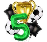 Ballons à hélium de Football avec chiffres verts, 32 pouces, ballon trophée, décorations fête d'anniversaire Pour Championnat Monde Fête(Football 6pcs 5)