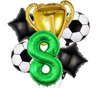 Ballons à hélium de Football avec chiffres verts, 32 pouces, ballon trophée, décorations fête d'anniversaire Pour Championnat Monde Fête(Football 6pcs 8)
