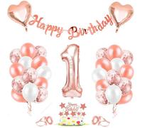Ballons Anniversaire 1 An Or Rose - Décoration Fête Fille - Ballon Rose Pour Premier Anniversaire[BAL397]