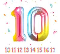 Ballons Anniversaire 10 Arc-en-ciel - 100cm - Ballon Chiffre 10 Numéro 10 - Happy Birthday Decoration Ballons Fête d'anniversaire Ans Vole Grâce à l'Hèlium 10