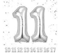 Ballons Anniversaire 11 Argenté - 100cm - Ballon Chiffre 11 Numéro 11 - Happy Birthday Decoration Ballons Fête d'anniversaire Ans Vole Grâce à l'Hèlium 11