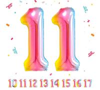 Ballons Anniversaire 11 Couleur - 100cm - Ballon Chiffre 11 Numéro 11 - Happy Birthday Decoration Ballons Fête d'anniversaire Ans Vole Grâce à l'Hèlium 11