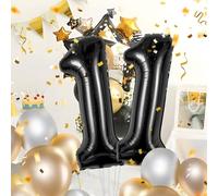 Ballons Anniversaire 11 Noir - 100cm - Ballon Chiffre 11 Numéro 11 - Happy Birthday Decoration Ballons Fête d'anniversaire Ans Vole Grâce à l'Hèlium 11