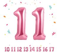 Ballons Anniversaire 11 Rose - 100cm - Ballon Chiffre 11 Numéro 11 - Happy Birthday Decoration Ballons Fête d'anniversaire Ans Vole Grâce à l'Hèlium 11