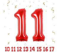 Ballons Anniversaire 11 Rouge - 100cm - Ballon Chiffre 11 Numéro 11 - Happy Birthday Decoration Ballons Fête d'anniversaire Ans Vole Grâce à l'Hèlium 11