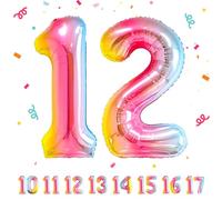 Ballons Anniversaire 12 Arc-en-ciel - 100cm - Ballon Chiffre 12 Numéro 12 - Happy Birthday Decoration Ballons Fête d'anniversaire Ans Vole Grâce à l'Hèlium 12