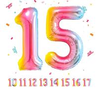 Ballons Anniversaire 15 Arc-en-ciel - 100cm - Ballon Chiffre 15 Numéro 15 - Happy Birthday Decoration Ballons Fête d'anniversaire Ans Vole Grâce à l'Hèlium 15