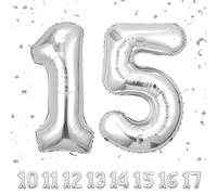 Ballons Anniversaire 15 Argent - 100cm - Ballon Chiffre 15 Numéro 15 - Happy Birthday Decoration Ballons Fête d'anniversaire Ans Vole Grâce à l'Hèlium 15
