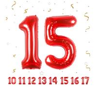 Ballons Anniversaire 15 Rouge - 100cm - Ballon Chiffre 15 Numéro 15 - Happy Birthday Decoration Ballons Fête d'anniversaire Ans Vole Grâce à l'Hèlium 15