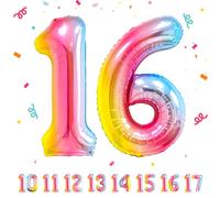 Ballons Anniversaire 16 Arc-en-ciel - 100cm - Ballon Chiffre 16 Numéro 16 - Happy Birthday Decoration Ballons Fête d'anniversaire Ans Vole Grâce à l'Hèlium 16