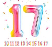 Ballons Anniversaire 17 Arc-en-ciel - 100cm - Ballon Chiffre 17 Numéro 17 - Happy Birthday Decoration Ballons Fête d'anniversaire Ans Vole Grâce à l'Hèlium 17