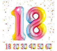 Ballons Anniversaire 18 Arc-en-ciel - 100cm - Ballon Chiffre 18 Numéro 18 - Happy Birthday Decoration Ballons Fête d'anniversaire Ans Vole Grâce à l'Hèlium 18