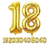 Ballons Anniversaire 18 or - 100cm - Ballon Chiffre 18 Numéro 18 - Happy Birthday Decoration Ballons Fête d'anniversaire Ans Vole Grâce à l'Hèlium 18 Ballons 18