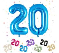 Ballons Anniversaire 20 Bleu, Foil Ballon Numéro Chiffre 20, 101cm Bleu Hélium Ballon 20. Anniversaire, Décoration Ballons 20 Ans pour Homme femme Anniversaires Fête Deco, Gonflable Hélium