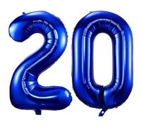 Ballons Anniversaire 20 Bleu Foncé, Foil Ballon Numéro Chiffre 20, 101cm Bleu Hélium Ballon 20. Anniversaire, Décoration Ballons 20 Ans pour Homme femme Anniversaires Fête Deco, Gonflable Hélium