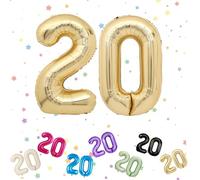 Ballons Anniversaire 20 Or Clair, Foil Ballon Numéro Chiffre 20, 101cm Or Blanc Hélium Ballon 20. Anniversaire, Décoration Ballons 20 Ans pour Homme femme Anniversaires Fête Deco, Gonflable Hélium