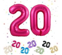 Ballons Anniversaire 20 Rose Chaud, Foil Ballon Numéro Chiffre 20, 101cm Rose Hélium Ballon 20. Anniversaire, Décoration Ballons 20 Ans pour Homme femme Anniversaires Fête Deco, Gonflable Hélium