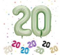 Ballons Anniversaire 20 Vert Sauge, Foil Ballon Numéro Chiffre 20, 101cm Vert Hélium Ballon 20. Anniversaire, Décoration Ballons 20 Ans pour Homme femme Anniversaires Fête Deco, Gonflable Hélium