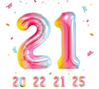 Ballons Anniversaire 21 Arc-en-ciel - 100cm - Ballon Chiffre 21 Numéro 21 - Happy Birthday Decoration Ballons Fête d'anniversaire Ans Vole Grâce à l'Hèlium 21