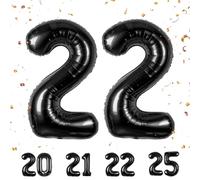 Ballons Anniversaire 22 Noir - 100cm - Ballon Chiffre 22 Numéro 22 - Happy Birthday Decoration Ballons Fête d'anniversaire Ans Vole Grâce à l'Hèlium 22
