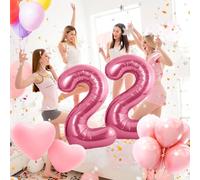 Ballons Anniversaire 22 Rose - 100cm - Ballon Chiffre 22 Numéro 22 - Happy Birthday Decoration Ballons Fête d'anniversaire Ans Vole Grâce à l'Hèlium 22