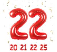 Ballons Anniversaire 22 Rouge - 100cm - Ballon Chiffre 22 Numéro 22 - Happy Birthday Decoration Ballons Fête d'anniversaire Ans Vole Grâce à l'Hèlium 22
