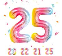 Ballons Anniversaire 25 Arc-en-ciel - 100cm - Ballon Chiffre 25 Numéro 25 - Happy Birthday Decoration Ballons Fête d'anniversaire Ans Vole Grâce à l'Hèlium 25