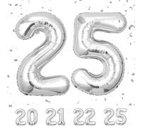 Ballons Anniversaire 25 Argenté - 100cm - Ballon Chiffre 25 Numéro 25 - Happy Birthday Decoration Ballons Fête d'anniversaire Ans Vole Grâce à l'Hèlium 25