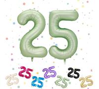 Ballons Anniversaire 25 Vert Sauge, Foil Ballon Numéro Chiffre 25, 101cm Vert Hélium Ballon 25. Anniversaire, Décoration Ballons 25 Ans pour Homme femme Anniversaires Fête Deco, Gonflable Hélium