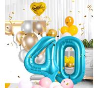 Ballons Anniversaire 40 Bleu - 100cm - Ballon Chiffre 40 Numéro 40 - Happy Birthday Decoration Ballons Fête d'anniversaire Ans Vole Grâce à l'Hèlium 40