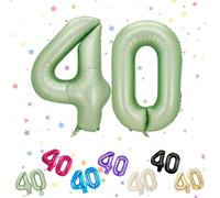 Ballons Anniversaire 40 Vert Sauge, Foil Ballon Numéro Chiffre 40, 101cm Vert Hélium Ballon 40. Anniversaire, Décoration Ballons 40 Ans pour Homme femme Anniversaires Fête Deco, Gonflable Hélium