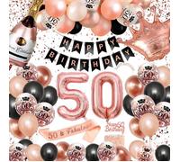 Ballons Anniversaire 50 Ans Femme, Décorations 50 Ans Anniversaire Noires En Or Rose Ballon De Confettis Pour Femme Femmes Fe[A7]