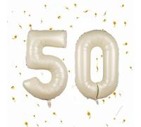 Ballons Anniversaire 50 Beige - 100cm - Chiffre 50 - Happy Birthday Decoration Fête d'Anniversaire Ans Vole Grâce à l'Hèlium