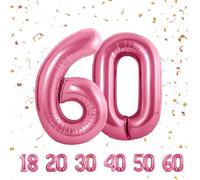 Ballons Anniversaire 60 Rose - 100cm - Chiffre 60 - Happy Birthday Decoration Fête d'Anniversaire Ans Vole Grâce à l'Hèlium