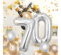 Ballons Anniversaire 70 Argenté - 100cm - Ballon Chiffre 70 Numéro 70 - Happy Birthday Decoration Ballons Fête d'anniversaire Ans Vole Grâce à l'Hèlium Ballons 70