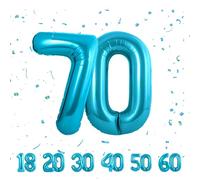 Ballons Anniversaire 70 Bleu - 100cm - Ballon Chiffre 70 Numéro 70 - Happy Birthday Decoration Ballons Fête d'anniversaire Ans Vole Grâce à l'Hèlium 70