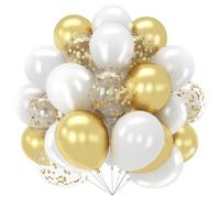 Ballons Anniversaire Blanc Et Or, 60 Pièces Ballon Latex Blanc Métallisés Doré Avec Ballon Confettis Mariage Dorés, Helium Ballons Décorations du Parti pour Anniversaire Mariage Baby Shower Bapteme