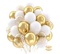 Ballons Anniversaire Blanc Et Or,62 Ballon Blanc Métallisés Doré Avec Ballon Confettis Mariage Dorés, Helium Ballons Decoration Anniversaire, Décorations Mariage Baby Shower Deco Fête Bapteme