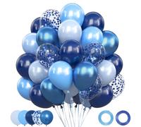 Ballons Anniversaire Bleu,62 Pièces 12Pouces Ballon Helium avce Bleu Métallisés,Blue Macaron,Blue Bébé,Bleu Profond et Confettis pour Decoration Anniversaire,Décoration mariage,Baby shower Decoration