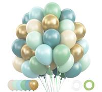 Ballons Anniversaire Bleu Vert, 62 Pièces Ballons Vert Sauge Bleu, Ballon Bluey Sable Blanc Doré avec Ballon Métalliques Or pour Decoration Anniversaire Garcon Bapteme Baby Shower Mariage Engagement