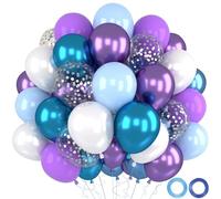 Ballons Anniversaire Bleu Violet Congelé , 52 Pièces Ballon Frozen Bleu Blanc Latex avec Flocon De Argent Confettis, Metallic Violet Helium Balloons pour Décoration Anniversaire Princesse Winter Fête