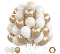 Ballons Anniversaire Champagne Or, 62pcs Ballons Sable Blanc, Ballon Beige Blanc d'Or avec Ballon Métalliques Champagne Or pour Anniversaire Boho Mariage Fiançailles Baby Shower EID Mubarak, 12 Pouces