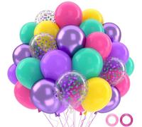 Ballons Anniversaire Colorés, 52 Pièces Violet Rose Bleu Jaune, Ballons Confettis Violets Métalliques, Ballon Latex Colorés pour Thème Magique Anniversaire Décoration, Decoration Fête De Mariage
