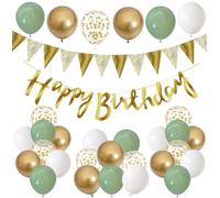 Ballons Anniversaire Decoration Vert Or Ballon Hélium Anniversaire Ballons de baudruche, Deco Guirlande Happy Birthday Bannière, Ballon Confettis pour Adulte Enfant Garçon