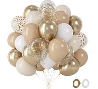 Ballons Anniversaire D'or et Blanc - 60 Pièces Doré Beige Blanc Ballon Avec Confettis Ballon, Ballons Helium Pour Decoration Anniversaire Mariage Baby Shower Gender Reveal Remise De Diplôme, 12 Pouces