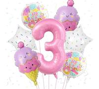 Ballons Anniversaire Fille 3 Ans, 7 Pièces Ballon en Aluminium Glace, Decoration Anniversaire Glace, Ballon Helium Crème Glacée pour Enfants Fille Décorations de Fête D'anniversaire (3 Ans)
