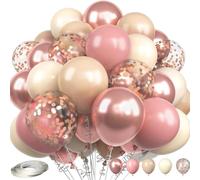 Ballons Anniversaire fille Or Rose, 60Pcs Ballons de baudruche Rose Blancs Or, Ballon Rose Gold pour Décoration Anniversaire, Mariage Champetre, Communion, Baby Shower Decoration