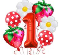Ballons Anniversaire Fraise, Decoration Anniversaire 1 ans Fille, 7 PCS Fraise Rouge Ballons en Aluminium, Décoration Anniversaire